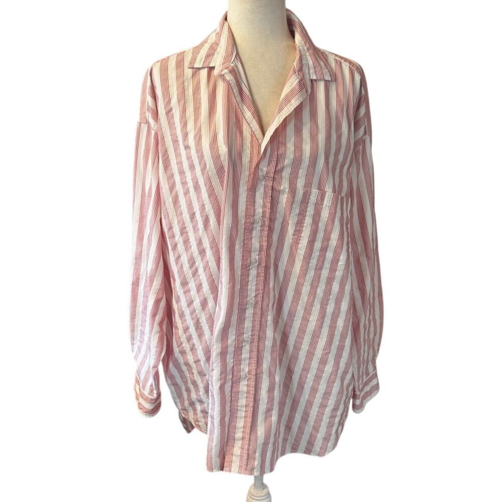 Frank & Eileen Shirley Red Stripe Button Front Shirt XL Italy Fabric Relaxed Fit